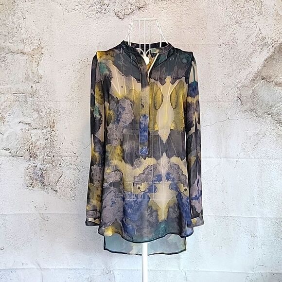 Mossimo Tops - Mossimo sheer blouse watercolor print Women's Size XS